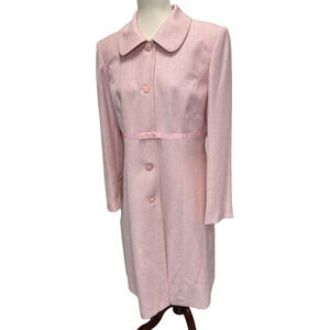 Jones New York Pink Tweed Skirt Suit Long Jacket Size 12 Ribbon Detail